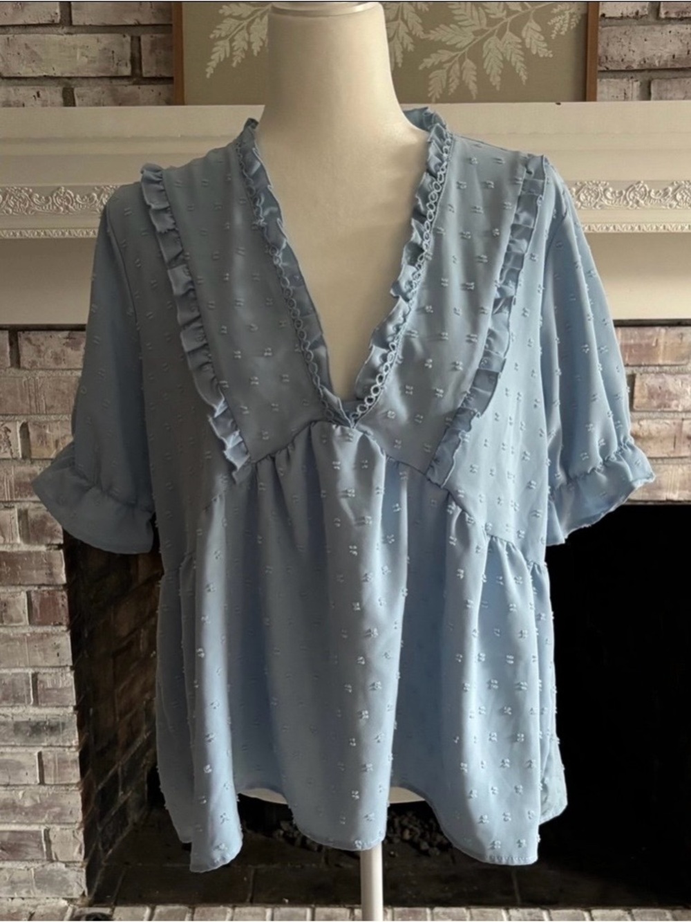 Ruffle Trim VNeck Blouse